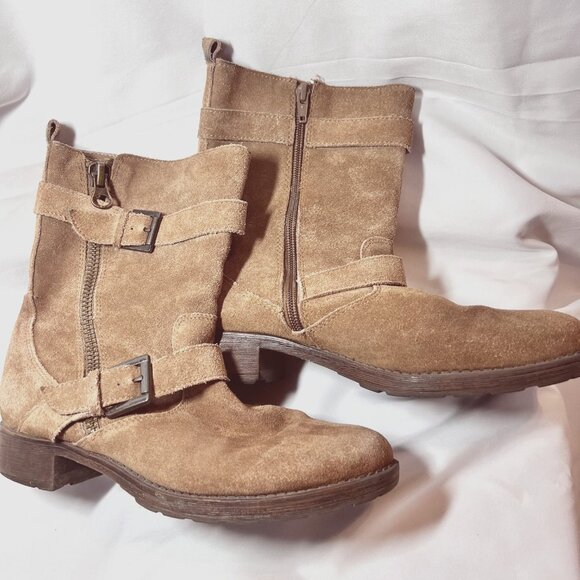 G.H. Bass & Co. Shoes - G.H. Bass & Co. Marcie Suede Ankle Boots-Women's-Size 7 1/2"-Tanish Taupe-Zipper